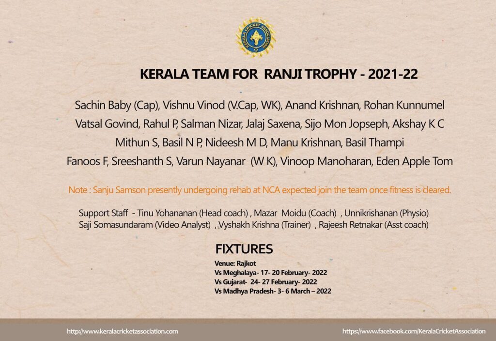 Ranji Trophy Team 2021 22