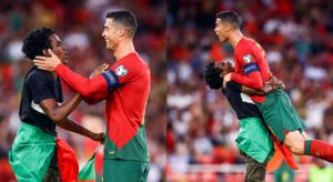 ronaldo with pitch invader