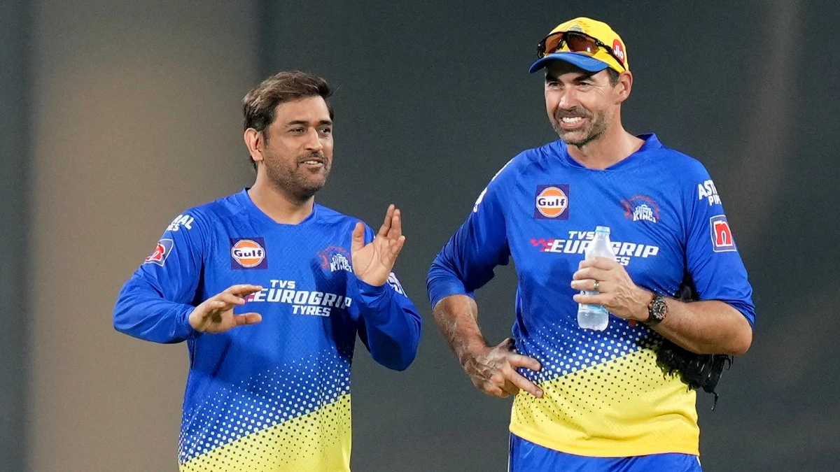 ms dhoni and csk team coach stephen fleming at a training session pti 210214298